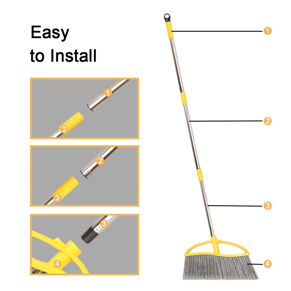 14" Widen Broom for Floor Cleaning, Long Handle Outdoor Broom,Heavy Duty Broom with Stiff Bristles,Sweeping Broom,Angle Broom for Garage Patio Garden Deck Home