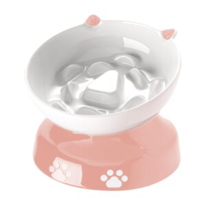 y yhy ceramic slow feeder cat bowl, elevated cat bowl tilted design slow feeder for dog and cat for dry and wet food, pink