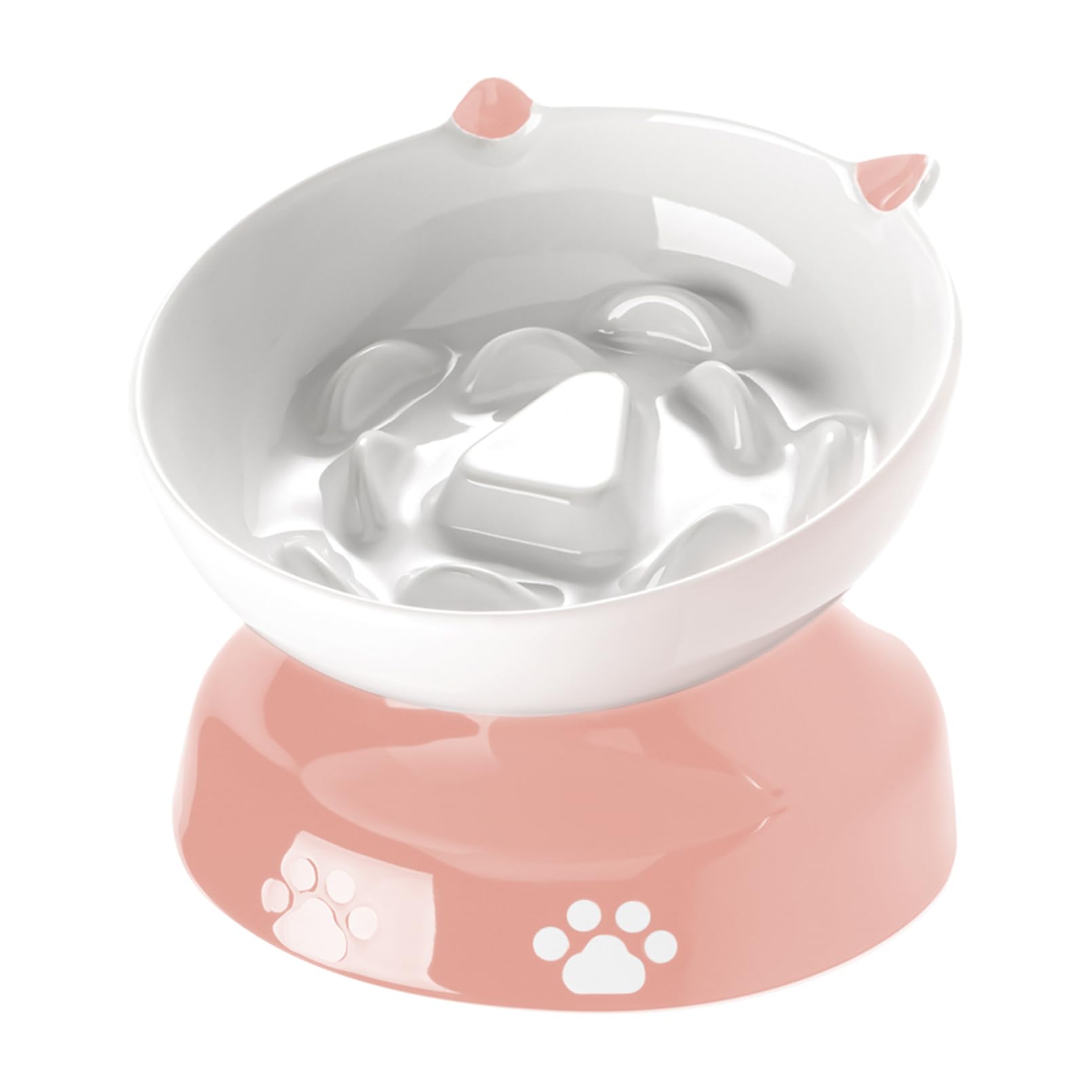 Y YHY Ceramic Slow Feeder Cat Bowl, Elevated Cat Bowl Tilted Design Slow Feeder for Dog and Cat for Dry and Wet Food, Pink