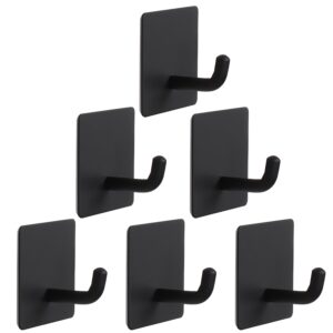 vanloory bath towel hooks - 6 pack strong self adhesive coat/clothes hooks, no drilling sticky hooks, heavy duty 304 stainless steel shower wall hook for bathroom kitchen bedroom(matte black)