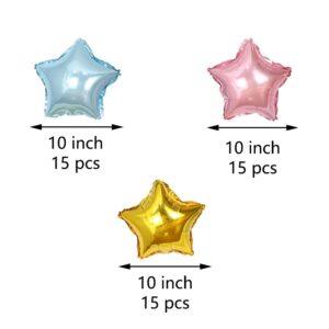 10 Inch Foil Star Balloons Gold Pink Blue, 45 Pcs Twinkle Twinkle Little Stars Shaped Foil Mylar Balloons Gender Reveal Balloon Wedding Shower New Years Graduation Party Favors Balloons Decorations