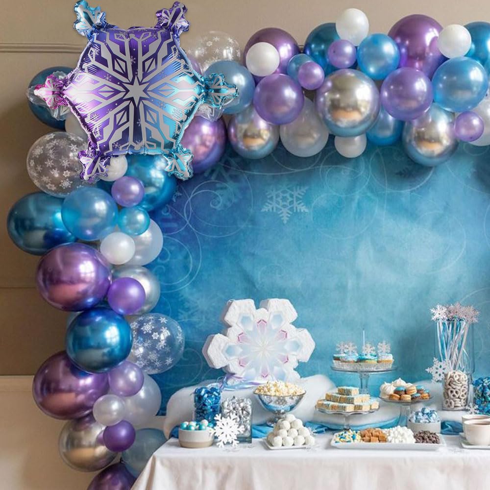 Blue Purple Snowflake Balloon Garland Arch Kit,148Pcs Ice Snow Blue Purple Silver White Balloons for Winter Wonderland Christmas Baby Shower Snow Princess Girls Birthday Party Decorations