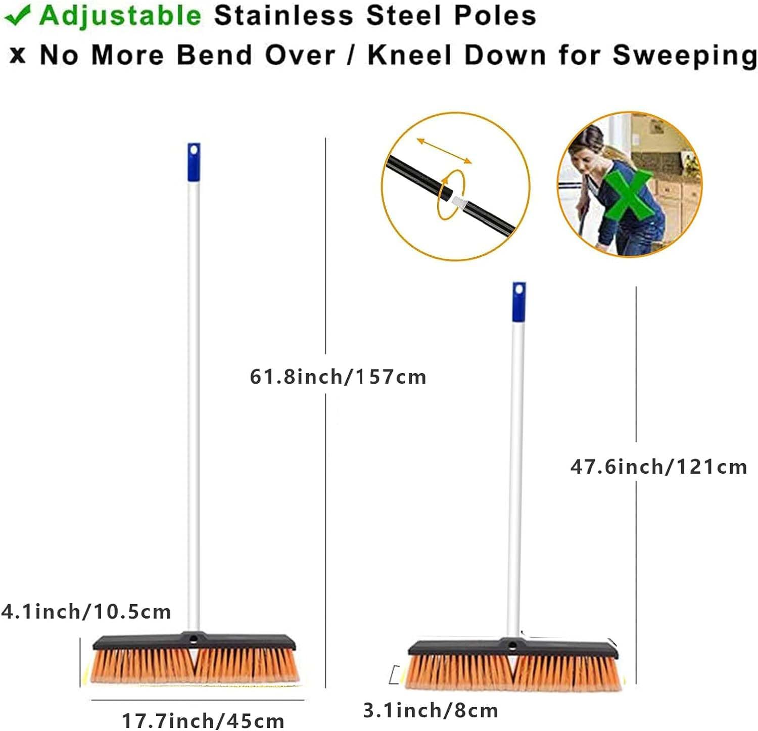 18" Push Broom Outdoor Heavy Duty with Stiff Bristles, Shop Broom with 63" Long Handle, Snow Broom Garage Push Broom for Concrete Wood Scrub Brush for Cleaning Shop Garage Deck Patio Driveway (Orange)