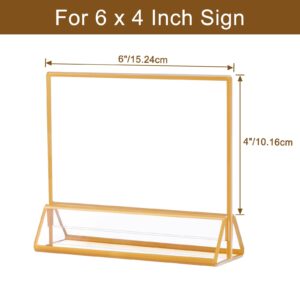 AMEITECH 6 x 4 Horizontal Acrylic Sign Holder with Gold Borders, Clear Double Sided Table Menu Stands Picture Frames for Wedding Table Numbers, Restaurant Signs, Photos and Art Display - 6 Pack