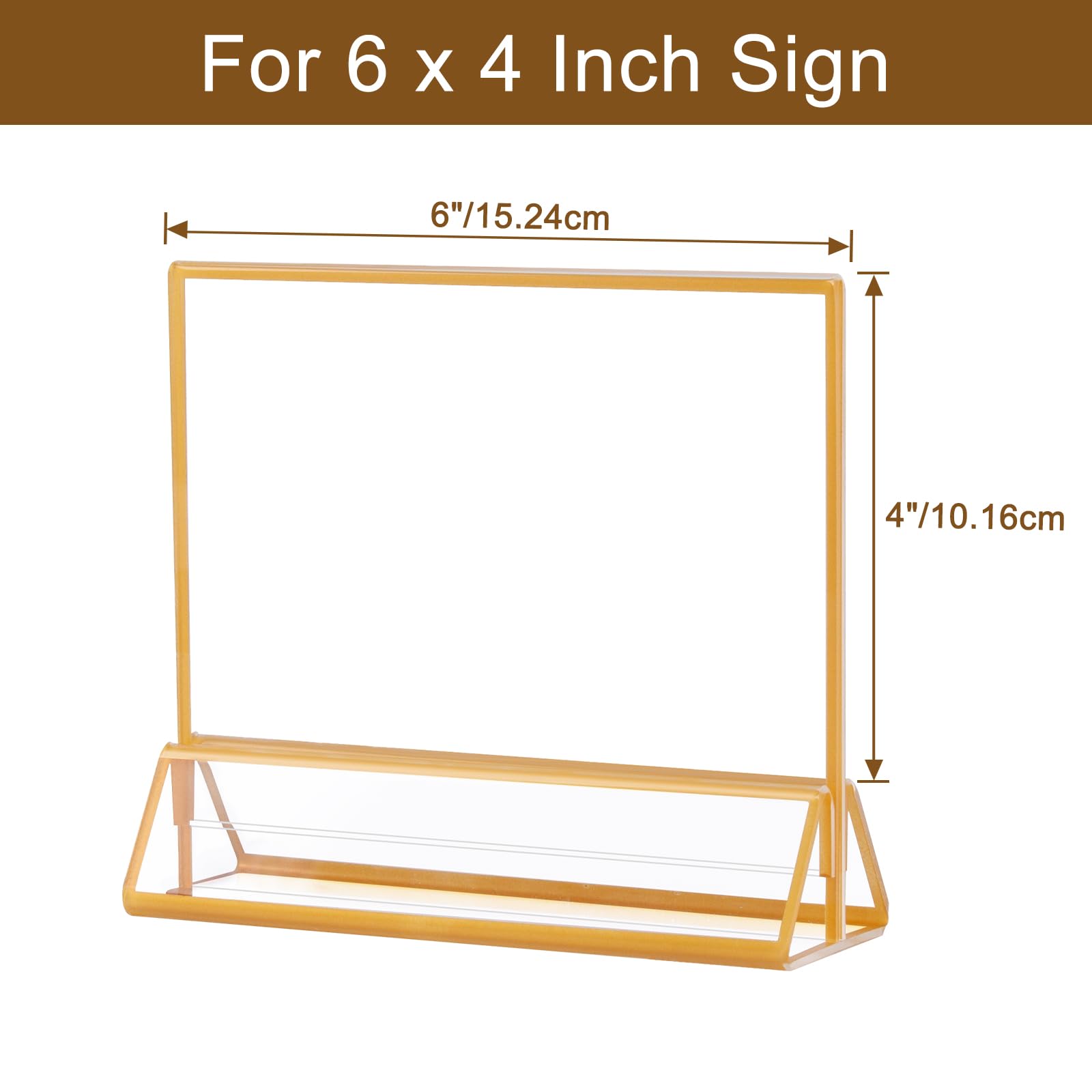 AMEITECH 6 x 4 Horizontal Acrylic Sign Holder with Gold Borders, Clear Double Sided Table Menu Stands Picture Frames for Wedding Table Numbers, Restaurant Signs, Photos and Art Display - 6 Pack