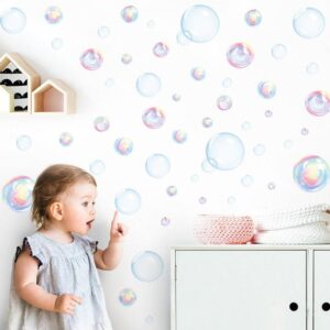 Uonlytech Bubble Wall Decal Stickers, Under The Sea Birthday Party Decor Colour Bubble Ocean Background Water Bath Decor for Mermaid Baby Shower