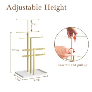 susswiff Jewelry Holder Organizer Stand - Adjustable Jewelry Tree 17.5" Height (Max), Jewlery Hanger for Necklaces, Bracelets, Earrings, Aesthetic for Storage and Display, Metal, Gold and White