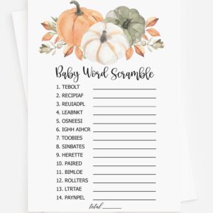 50 Baby Shower Word Scramble (50-Cards) Fun Baby Shower Game Activity, Gender Neutral Boy or Girl, Pumpkin, Autumn