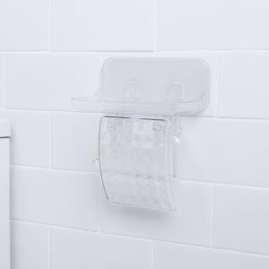 COLINCH Acrylic No Drill Toilet Paper Holder with Shelf - Splashproof, Cat-Proof Tissue Roll Holder, Adhesive Wall Mounted Bathroom Wipes Storage