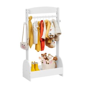 oook kids dress up rack, open hanging armoire closet, clothes storage rack wood standing closet, costume rack organizer for toddler 3+ years