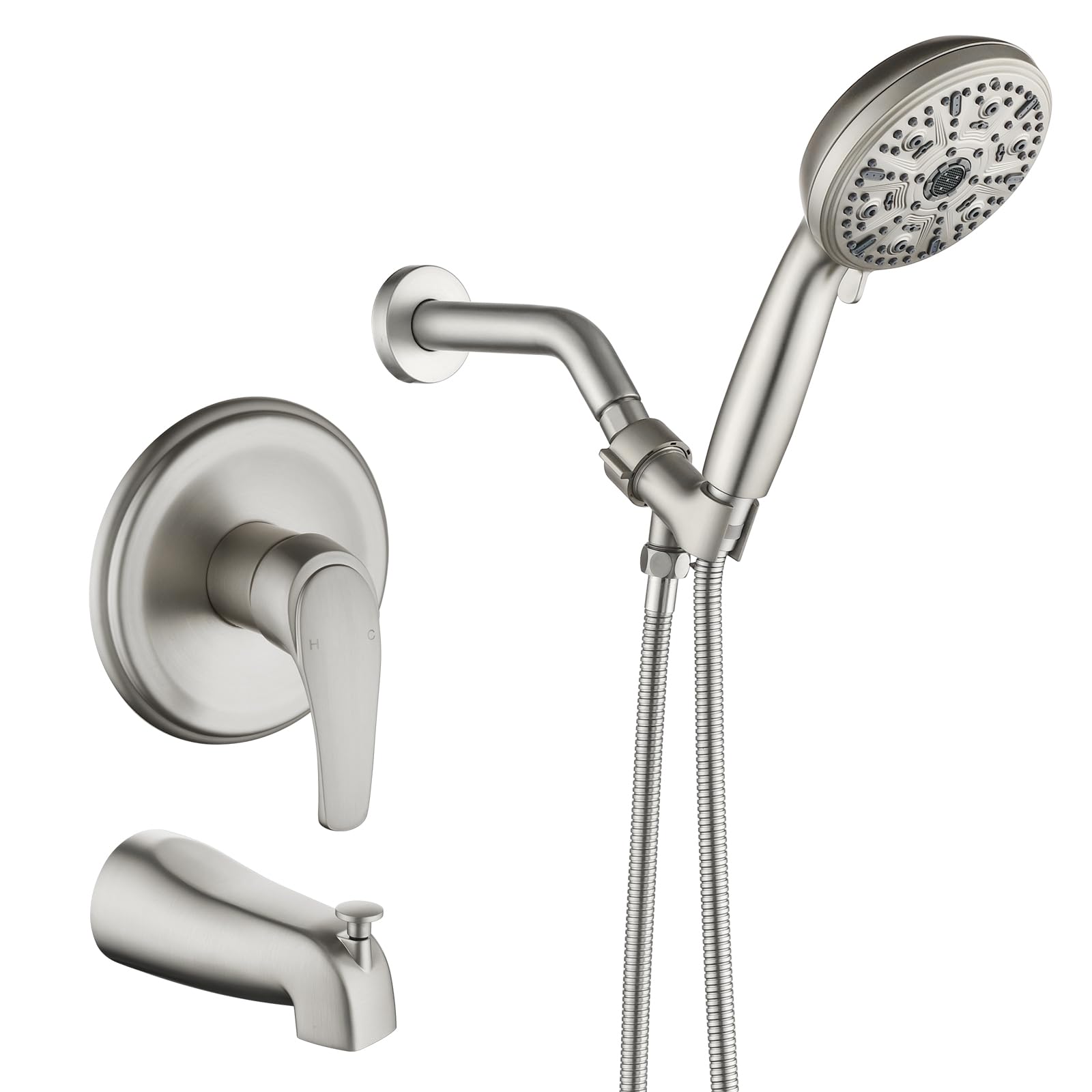 VIKASI Tub Shower Faucet Set with 10 Spray Handheld Shower Brushed Nickel Shower System with Tub Spout Single Handle 4.7 Inch Shower Handheld Shower Fixtures Tub and Shower Trim Kit