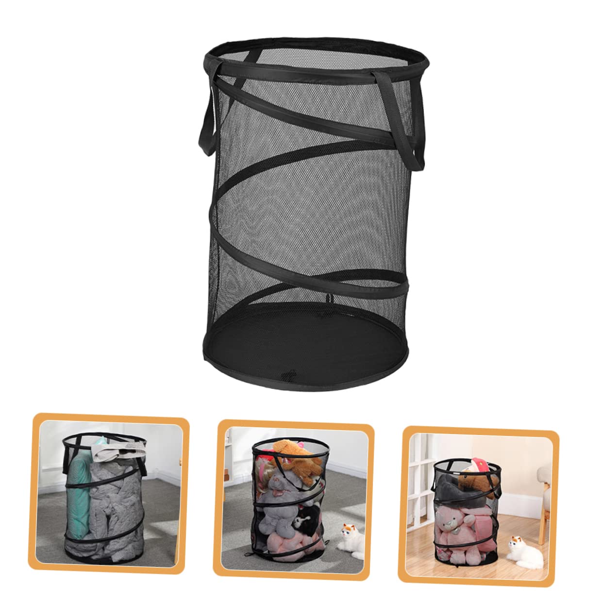 HOMSFOU Folding Laundry Basket Collapsible Laundry Hamper Folding Clothes Mesh Laundry Hamper Folding Sundries Organizer Clothes Basket Black Laundry Basket Laundry Mesh Basket Laundry Bag