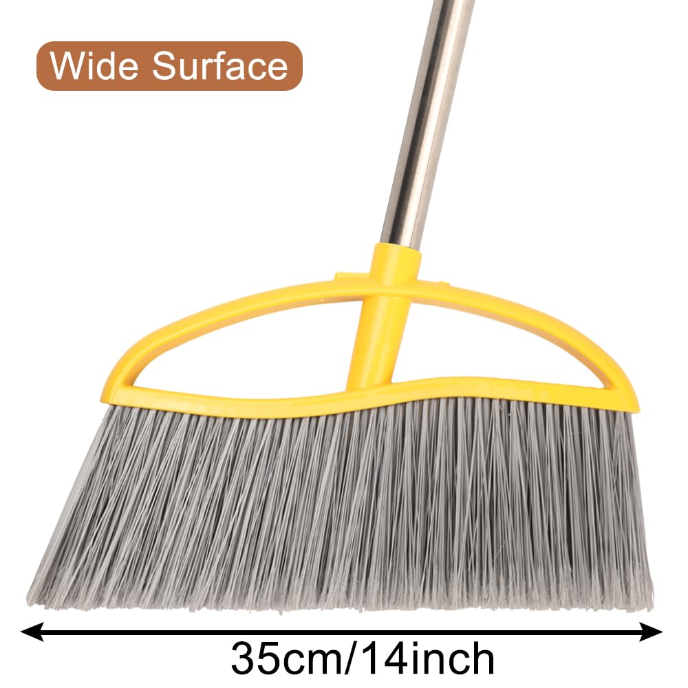 14" Widen Broom for Floor Cleaning, Long Handle Outdoor Broom,Heavy Duty Broom with Stiff Bristles,Sweeping Broom,Angle Broom for Garage Patio Garden Deck Home