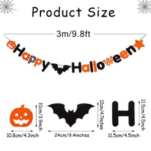 Happy Halloween Banner Halloween Garland with Spider Pumpkin Felt Garland Halloween Decorations Indoor for Mantle Fireplace Wall Party Supplies