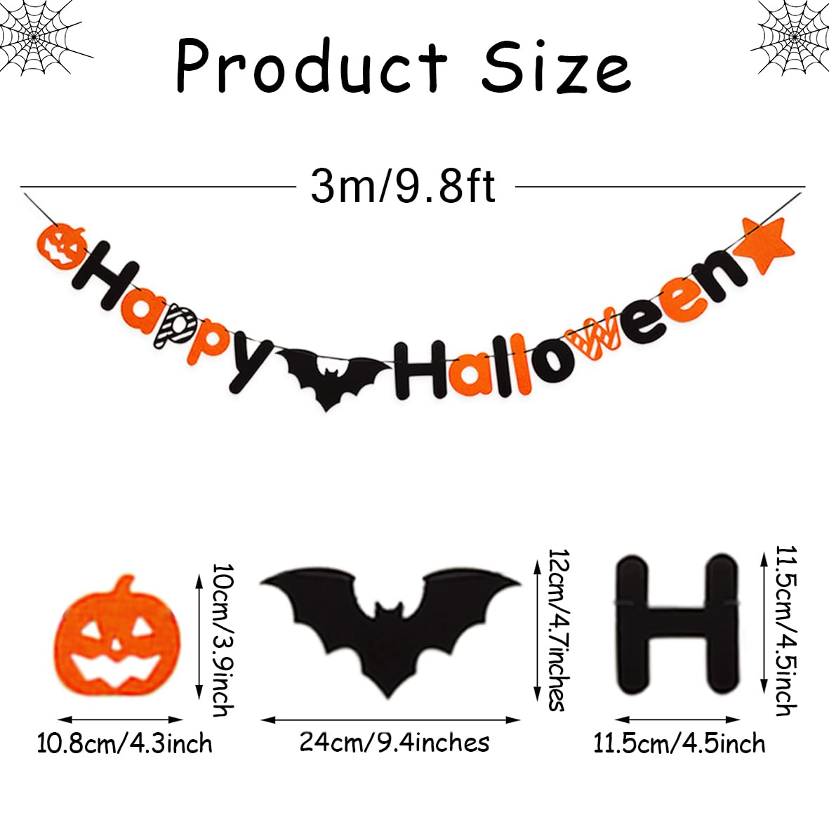 Happy Halloween Banner Halloween Garland with Spider Pumpkin Felt Garland Halloween Decorations Indoor for Mantle Fireplace Wall Party Supplies