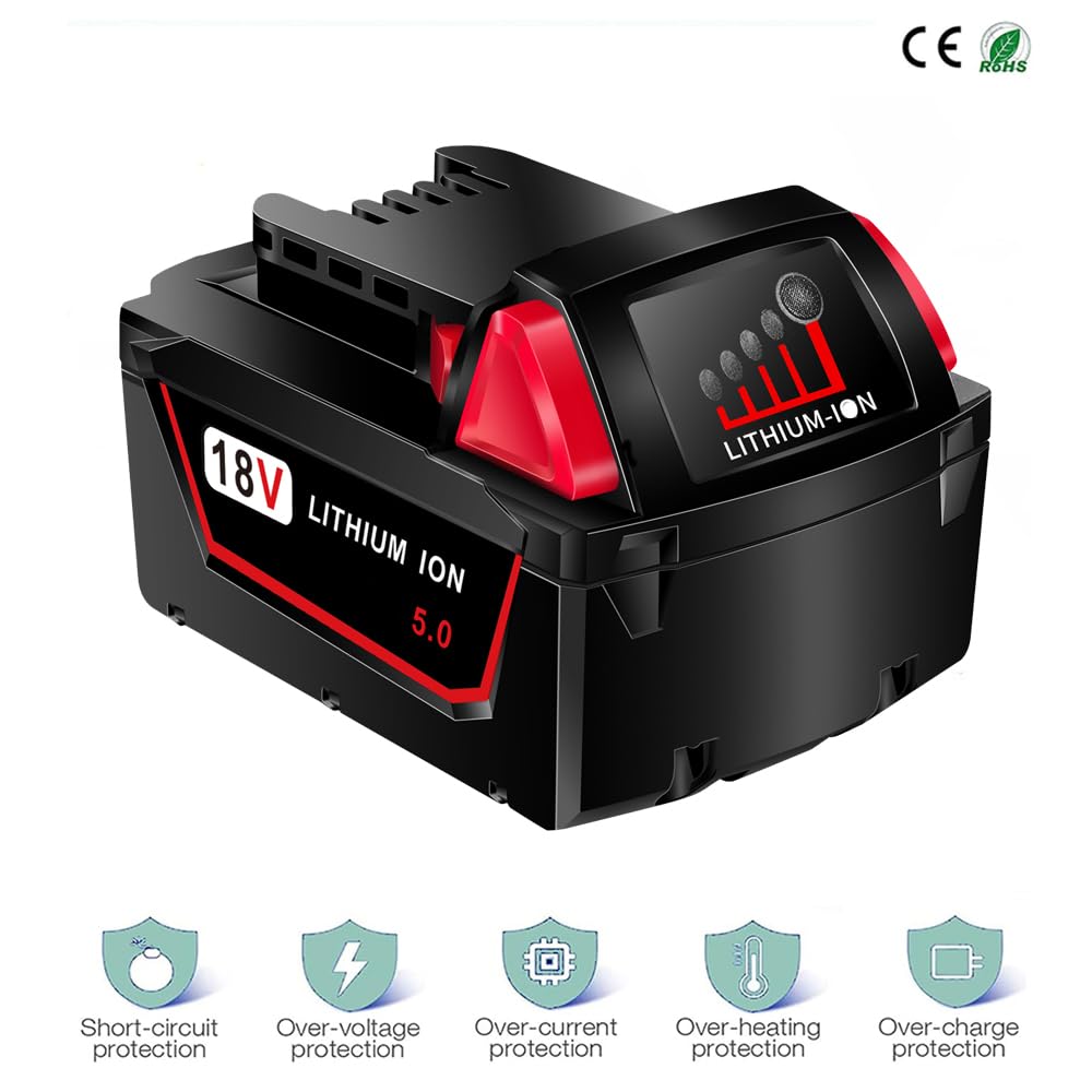 OYRMIL 2 Packs 5.0Ah Battery Replace for Milwaukee M18 Battery Compatible with 48-11-1850 48-11-1860 48-11-1845 48-11-1828