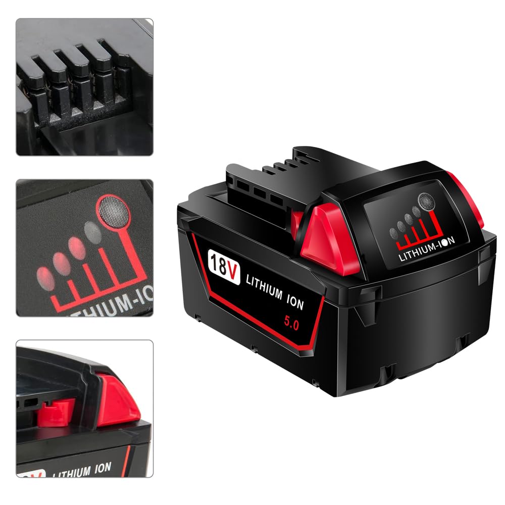 OYRMIL 2 Packs 5.0Ah Battery Replace for Milwaukee M18 Battery Compatible with 48-11-1850 48-11-1860 48-11-1845 48-11-1828