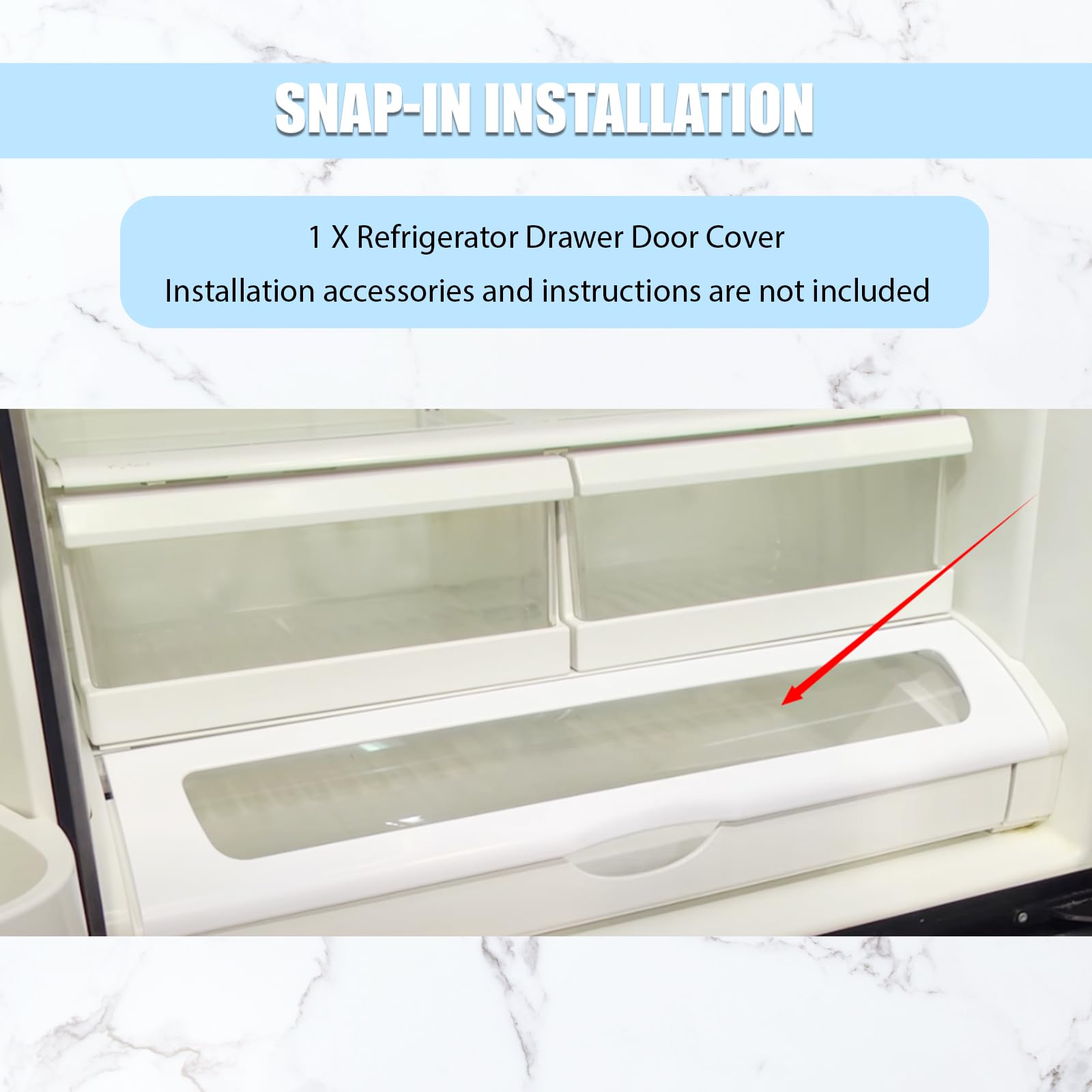 HECASA W10827015 AP5985816 PS11723190 Refrigerator Pantry Drawer Door Compatible with Whirlpool Refrigerator Plastic Clear White 67005903 Replacement only