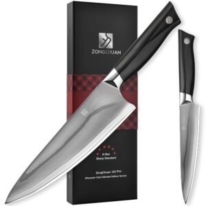 zongchuan 10c pro kitchen knife set 2pc,8" chef knife & 5.5" utility knife,vg10 high carbon stainless steel,6-star sharp standard,g10 black handle,love's gift box