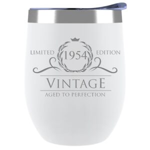 sodilly 12 oz stainless steel stemless wine tumbler - 1954 white - 70th birthday gift for women men