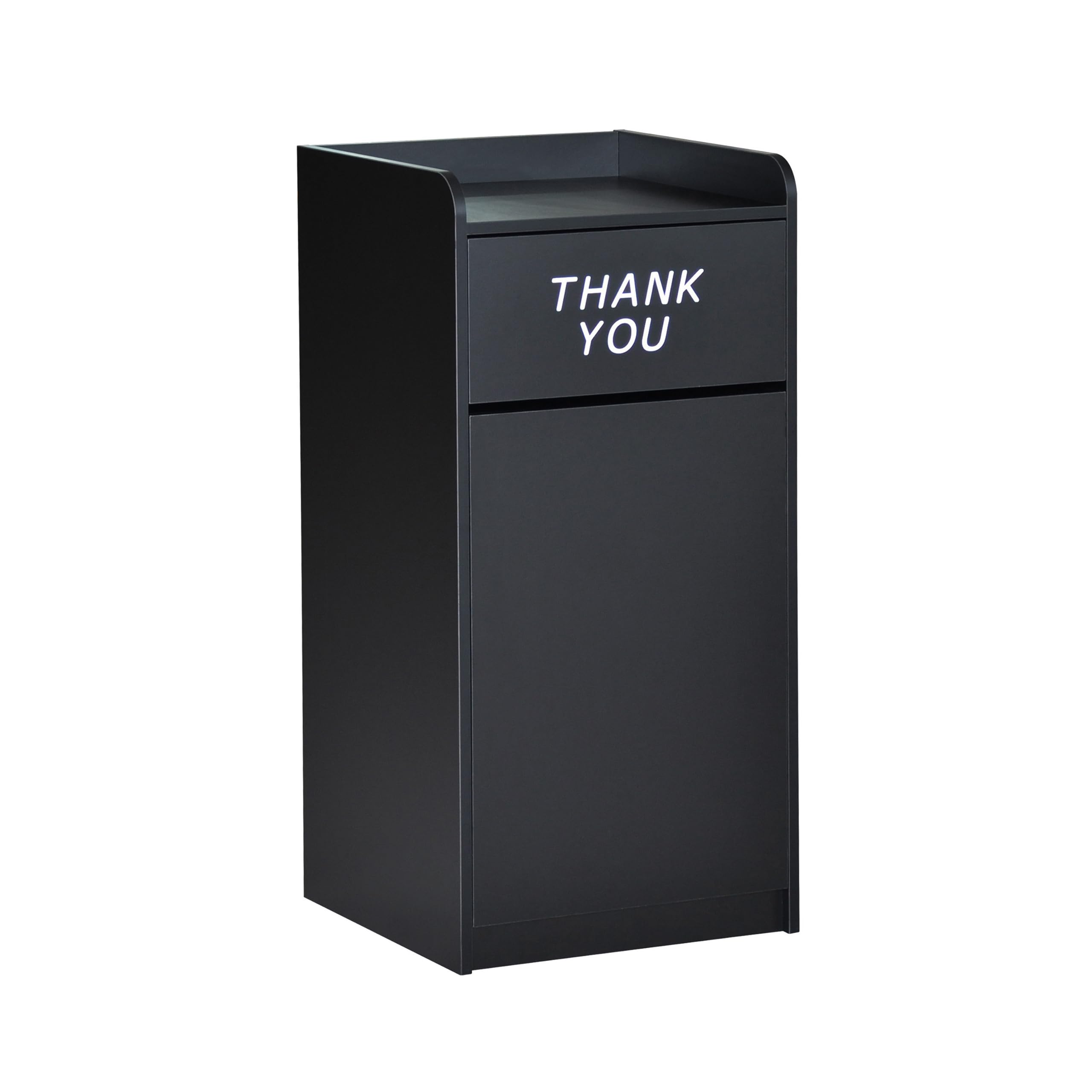 EMMA + OLIVER Sean Laminate Wood Tray-Top Trash Receptacle in Black