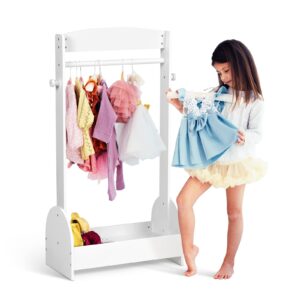 OOOK Kids Dress Up Rack, Open Hanging Armoire Closet, Clothes Storage Rack Wood Standing Closet, Costume Rack Organizer for Toddler 3+ Years