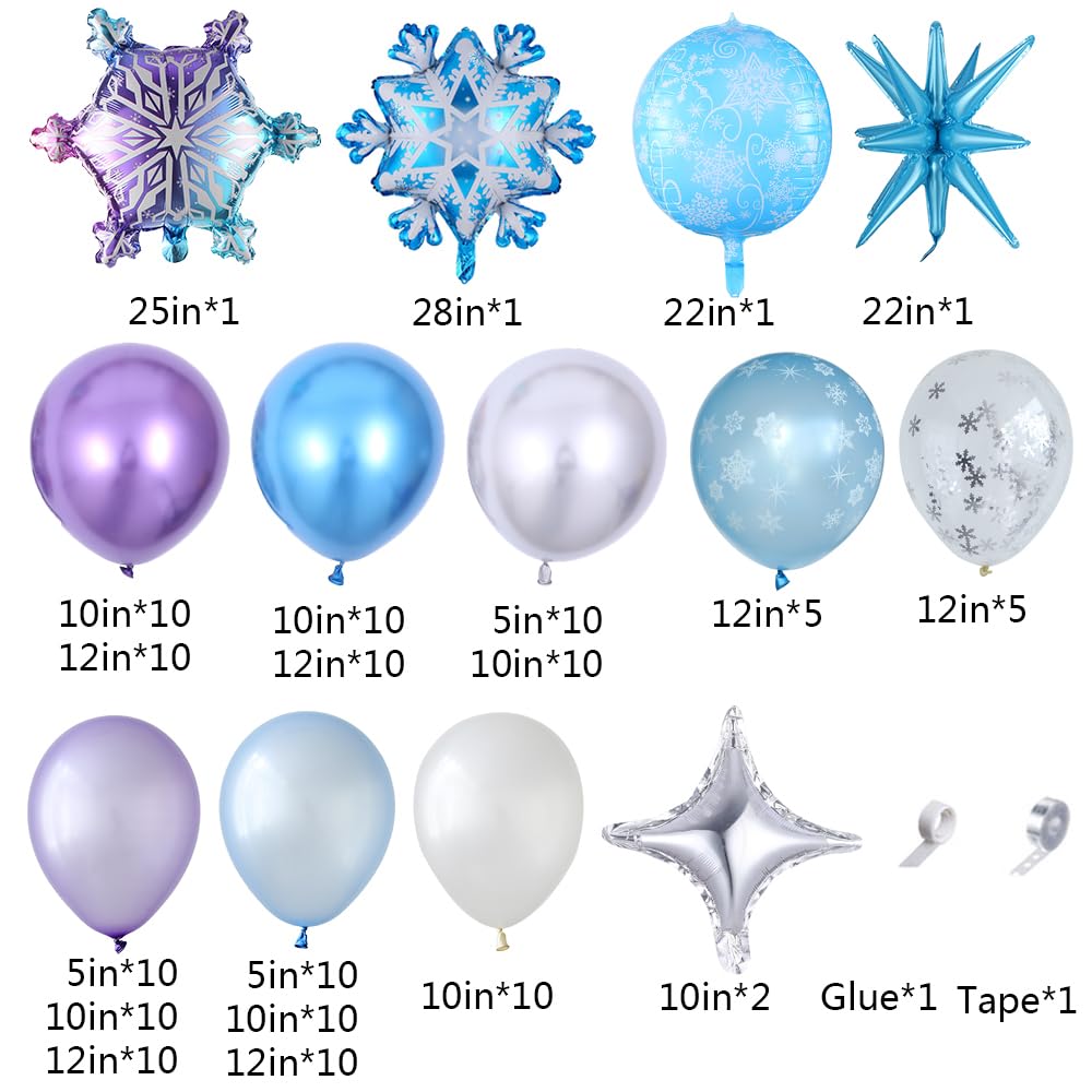 Blue Purple Snowflake Balloon Garland Arch Kit,148Pcs Ice Snow Blue Purple Silver White Balloons for Winter Wonderland Christmas Baby Shower Snow Princess Girls Birthday Party Decorations