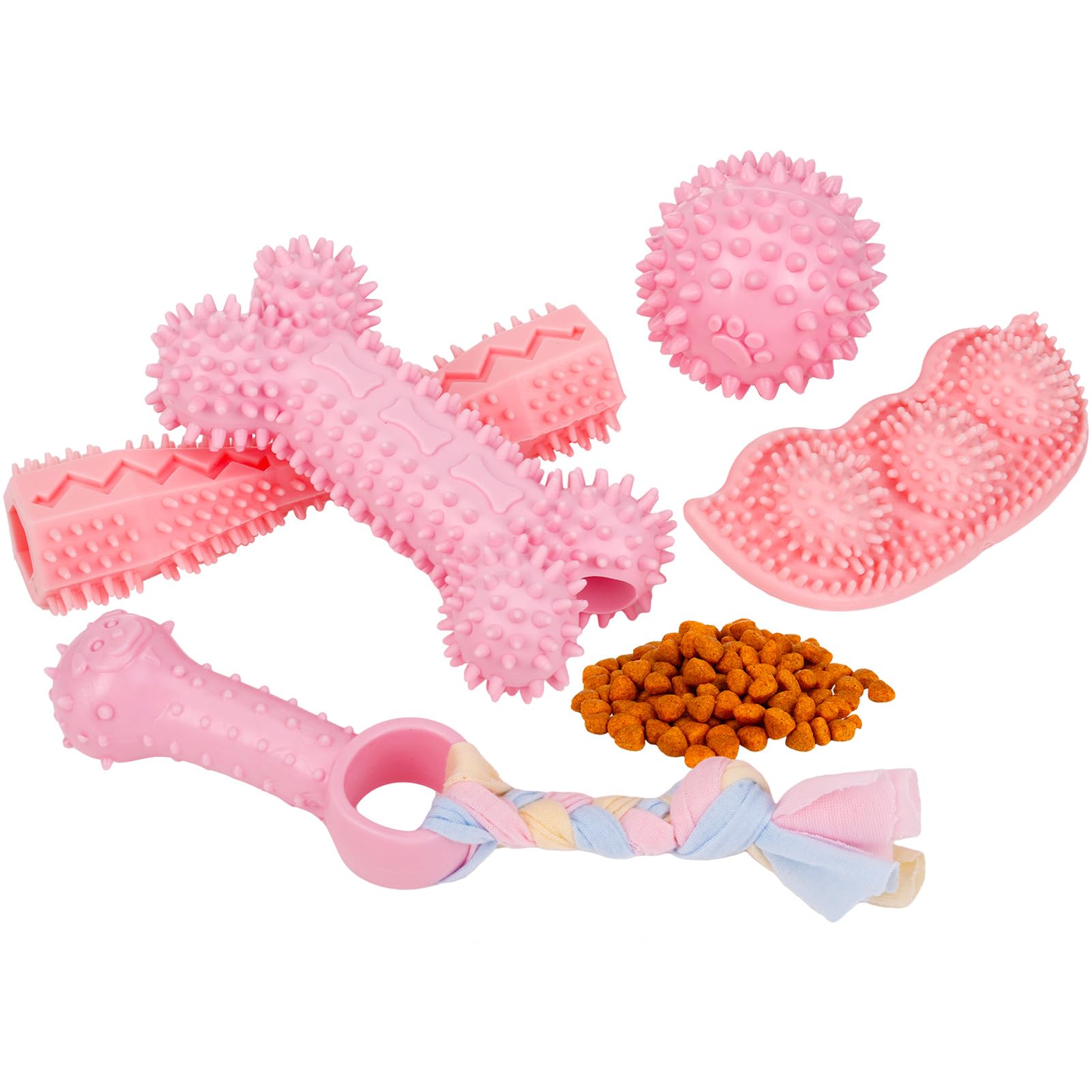 Fuyamp 5 Pack Puppy Chew Toys for Teething Puppies Soft Rubber Cute Pink Dog Toys Teeth Cleaning Teething Toy Soft Rubber Rope Dog Toys Funny Bone Ball Cleaning Teeth Dog for Small Medium Dogs