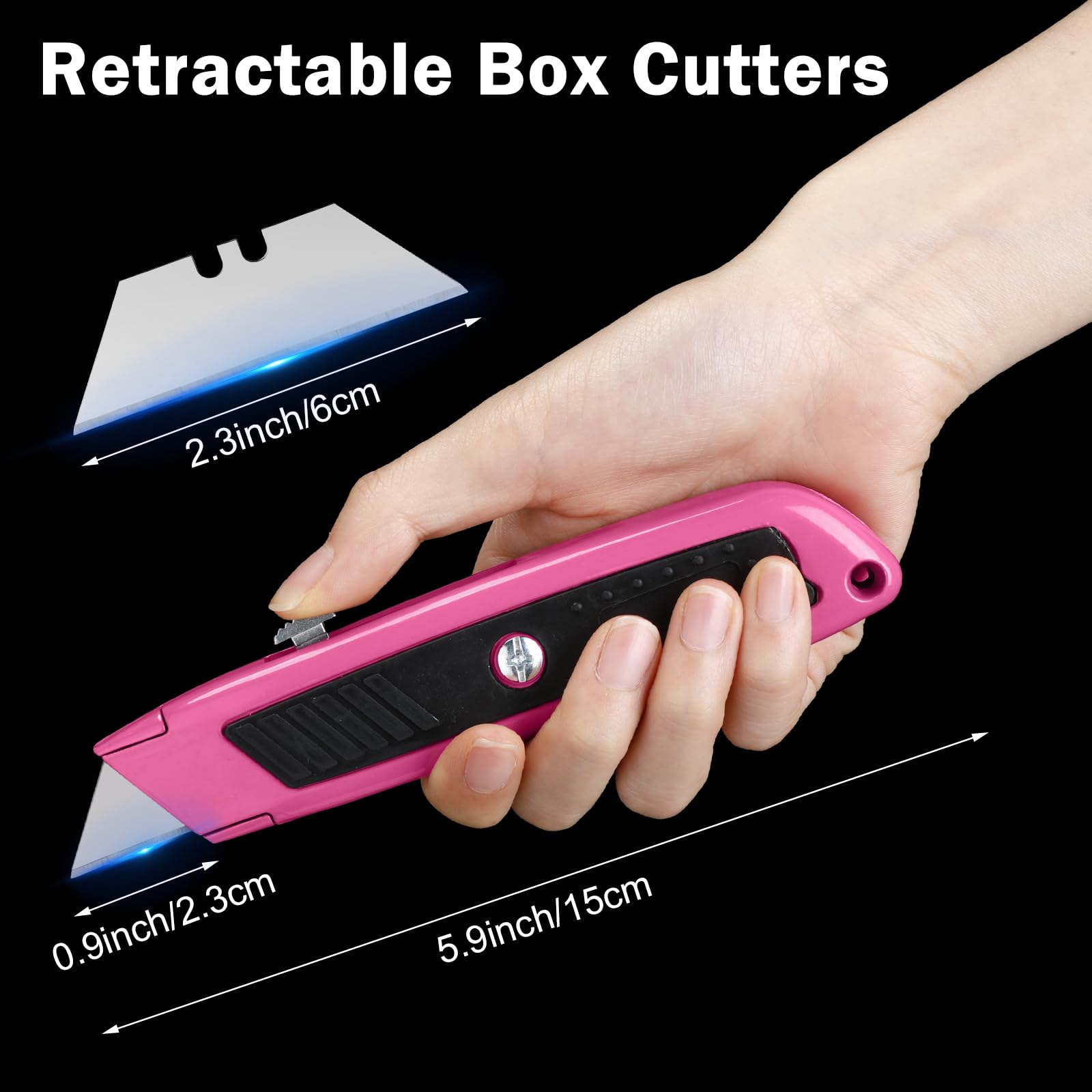 Chuangdi 16 Pack Box Cutter Utility Knife, Heavy Duty Aluminum Shell Retractable Ergonomic Box Cutter for Boxes Cardboard Carpet Pink Sharp Box Knifes, Package Opener