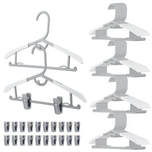 40 kids hangers with clips adjustable hangers grey baby hangers for clothes non slip childrens hangers toddler hangers kids extendable hanger with hook stackable plastic hangers with 20 hanger clips