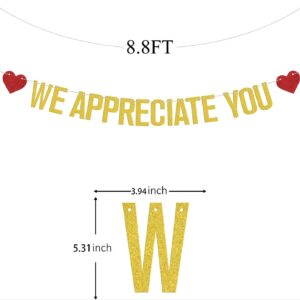 We Appreciate You Banner, Thank You Sign, Nurse/Doctor/Teacher Appreciation Banner Decorations, Thank You for All You Do Decor, Employee Appreciation Banner Decorations for Office Party Gold Glitter