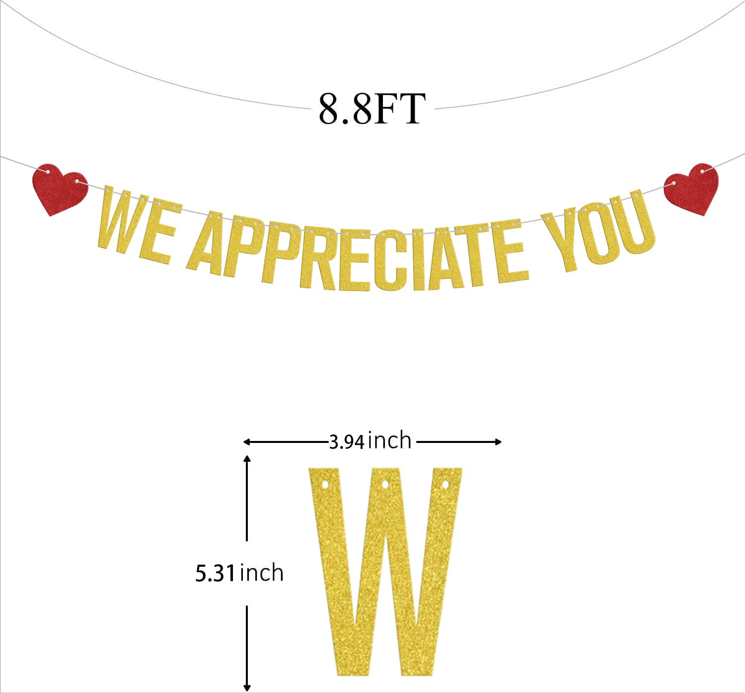 We Appreciate You Banner, Thank You Sign, Nurse/Doctor/Teacher Appreciation Banner Decorations, Thank You for All You Do Decor, Employee Appreciation Banner Decorations for Office Party Gold Glitter