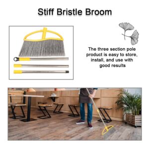 14" Widen Broom for Floor Cleaning, Long Handle Outdoor Broom,Heavy Duty Broom with Stiff Bristles,Sweeping Broom,Angle Broom for Garage Patio Garden Deck Home