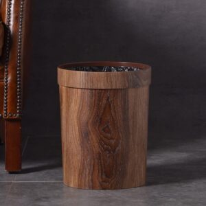 TAMOSH Retro Wood Grain Trash Can Household Living Room Kitchen Trash Can