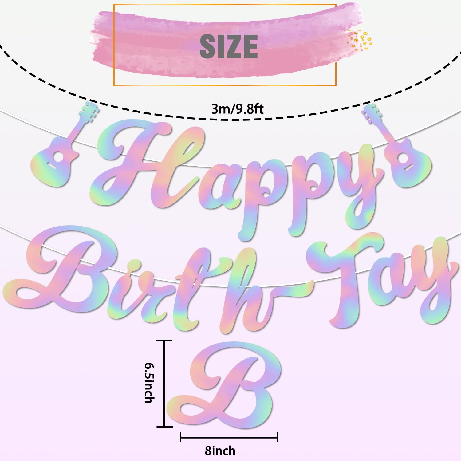 Birthday Decorations Happy Birth-Tay Banner, NO-DIY Birthday Banner, Glitter Laser Happy Birth-Tay Decorations for Girl Boys Birthday Party