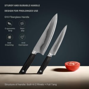 ZongChuan 10C Pro Kitchen Knife Set 2pc,8" Chef Knife & 5.5" Utility Knife,VG10 High Carbon Stainless Steel,6-Star Sharp Standard,G10 Black Handle,Love's Gift Box