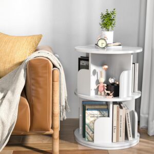 nidouillet small rotating bookshelf, 2tier revolving bookcase 360 display round bookshelf narrow swivel corner book shelf standing bookcase for adult bedroom, living room