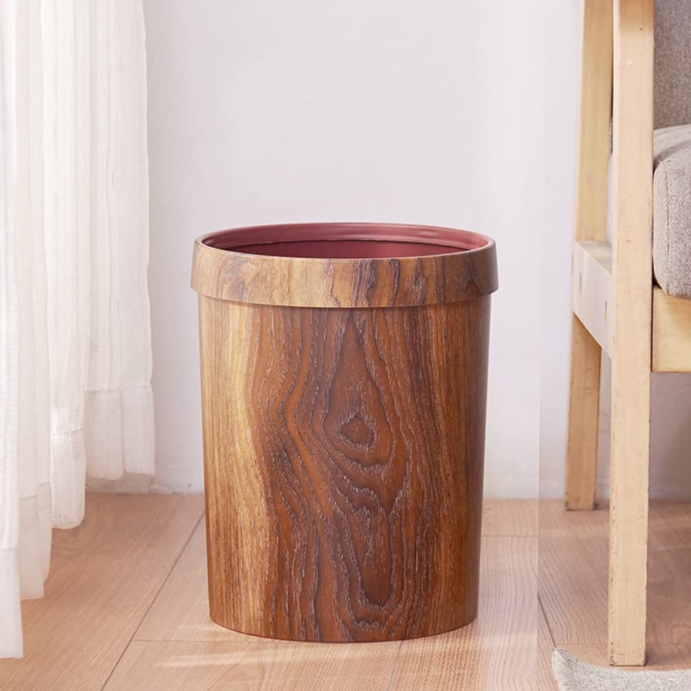 TAMOSH Retro Wood Grain Trash Can Household Living Room Kitchen Trash Can