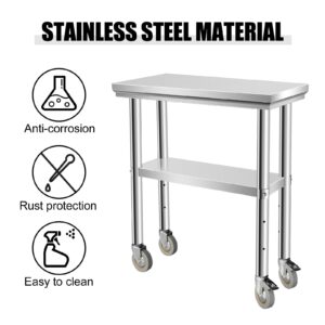 OUKIDR Heavy Duty Work Table, Stainless Steel Table for Prep 24" X 24" with 4 Casters for Commerical Kitchen, Restaurant, Home and Hotel,24" X 24"