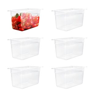 plastic food pan, 1/9 size 4 inch deep commercial food pan, 6 pack polycarbonate plastic clear storage containers, durable hotel pans for fruits vegetables beans corns freezer-safe