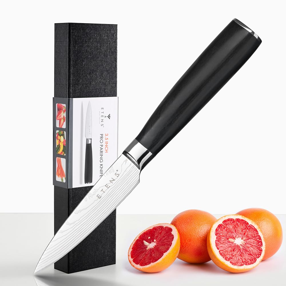 Etens 3.5 Inch Bar Paring Knife with Large Black Handle, Small Kitchen Knife for Fruit Vegetables, Professional Sharp Pairing Knives/High Carbon Stainless Steel