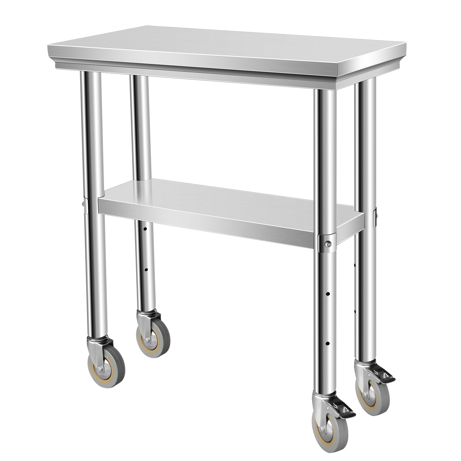 OUKIDR Heavy Duty Work Table, Stainless Steel Table for Prep 24" X 24" with 4 Casters for Commerical Kitchen, Restaurant, Home and Hotel,24" X 24"