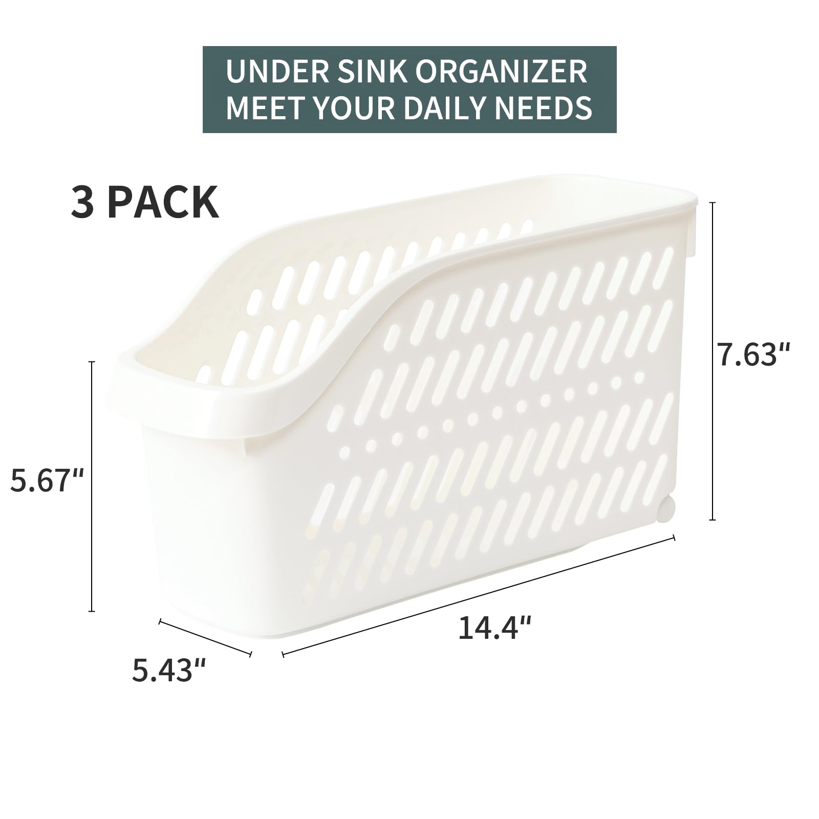 LUFOFOX 3 Pack Under Sink Organizer with Wheels Pull Out Kitchen Bathroom Cabinet Organizers and Storage Multi-purpose Plastic Organizer Baskets for Cleaning Supplies, Bottles