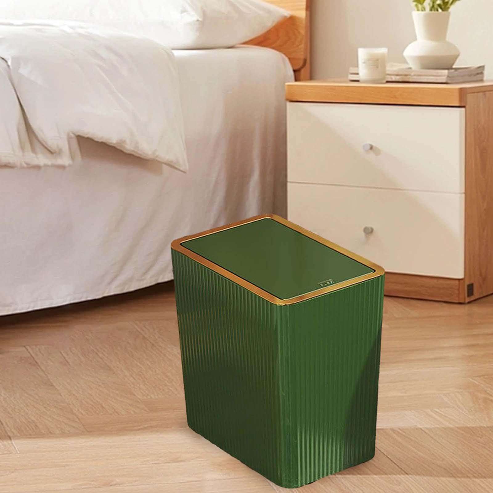 IEUDNS Narrow Garbage Can Kitchen Wastebasket with Press Type Lid Trash Can with Lids for Toilet Study Entryway Garage Laundry Room, 12L Green