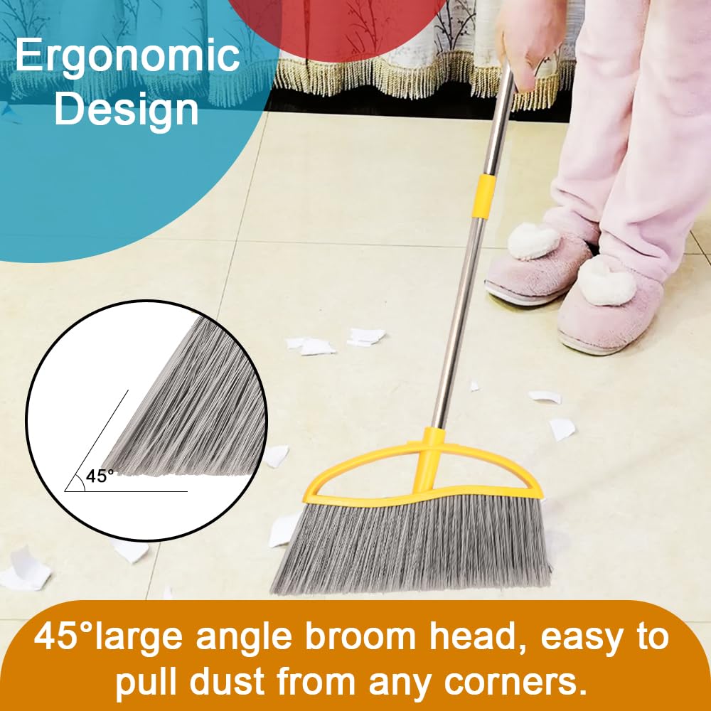 14" Widen Broom for Floor Cleaning, Long Handle Outdoor Broom,Heavy Duty Broom with Stiff Bristles,Sweeping Broom,Angle Broom for Garage Patio Garden Deck Home