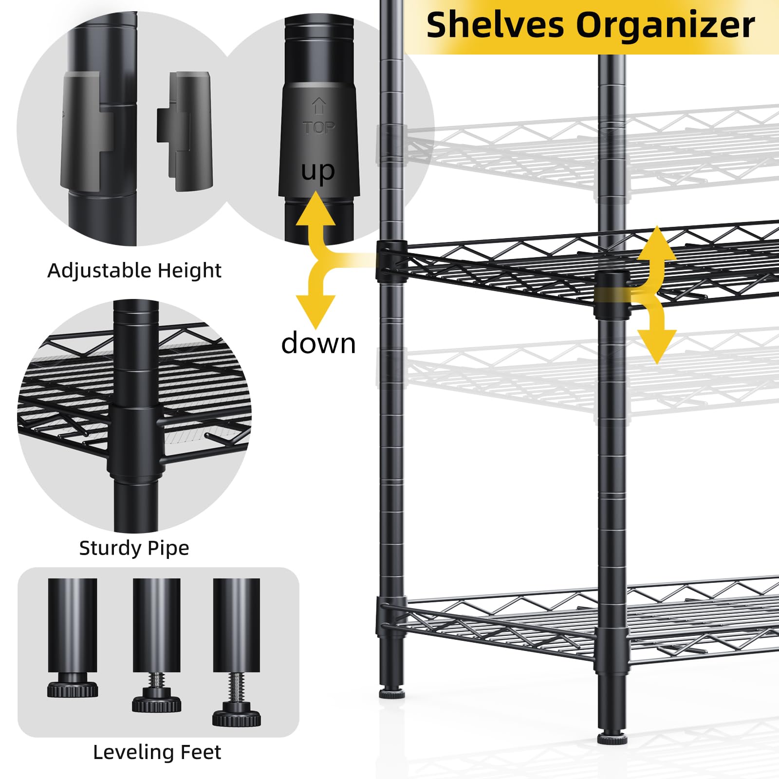 SsngygHme 3 Tier Shelves Storage, Wire Shelf Unit, Standing Adjustable Metal Shelves Organizer, Storage Racks for Restaurant Garage Pantry Kitchen Garage（Large，23.6" L x13.7 W x 35.5" H）…