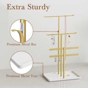 susswiff Jewelry Holder Organizer Stand - Adjustable Jewelry Tree 17.5" Height (Max), Jewlery Hanger for Necklaces, Bracelets, Earrings, Aesthetic for Storage and Display, Metal, Gold and White