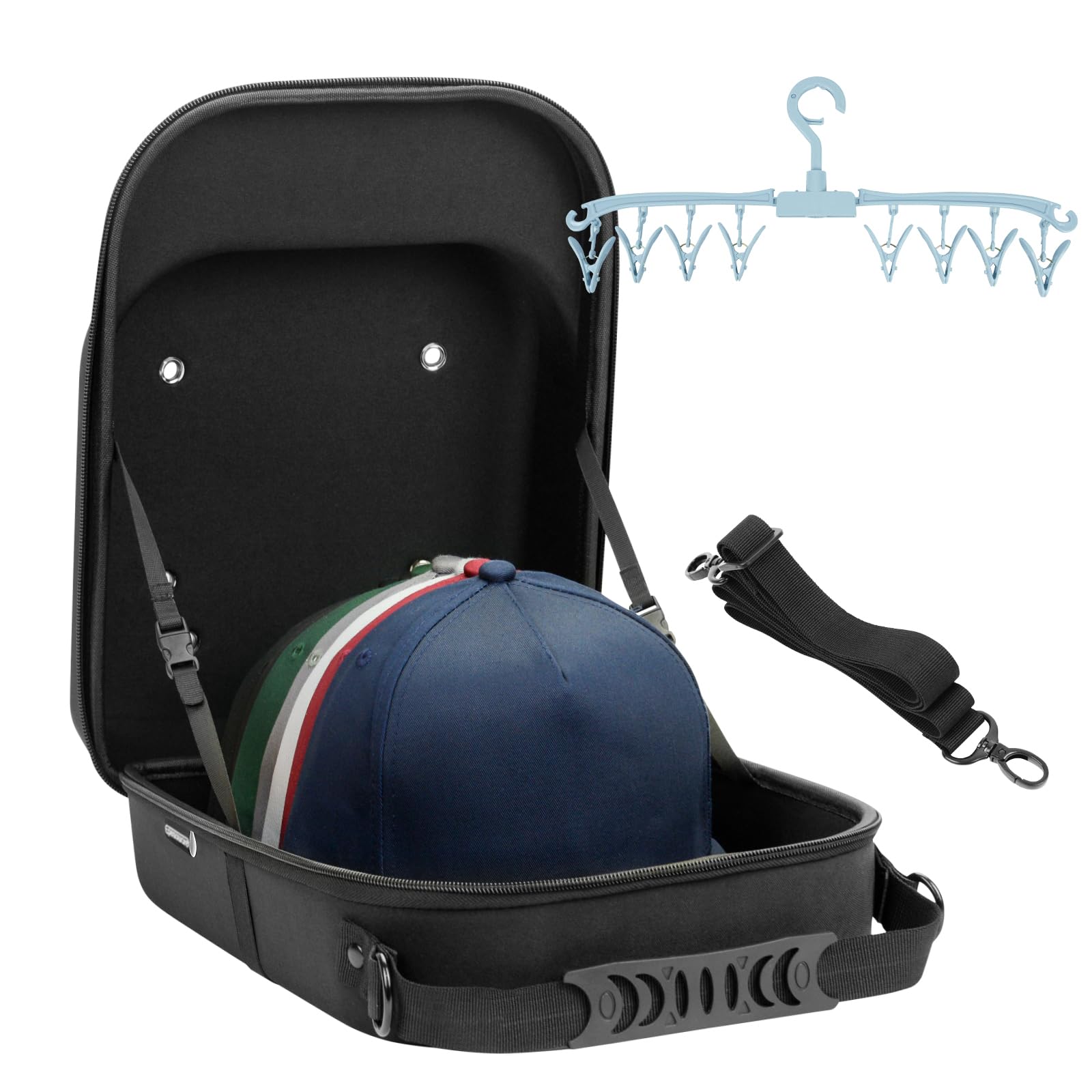 Epesoware Hard Hat travel Case for Baseball Caps - Premium Hat Storage Organizer Holder with Carrying Handle, Shoulder Strap and Trolley Sleeve, Protect up to 6 Hats for Travel Outdoor