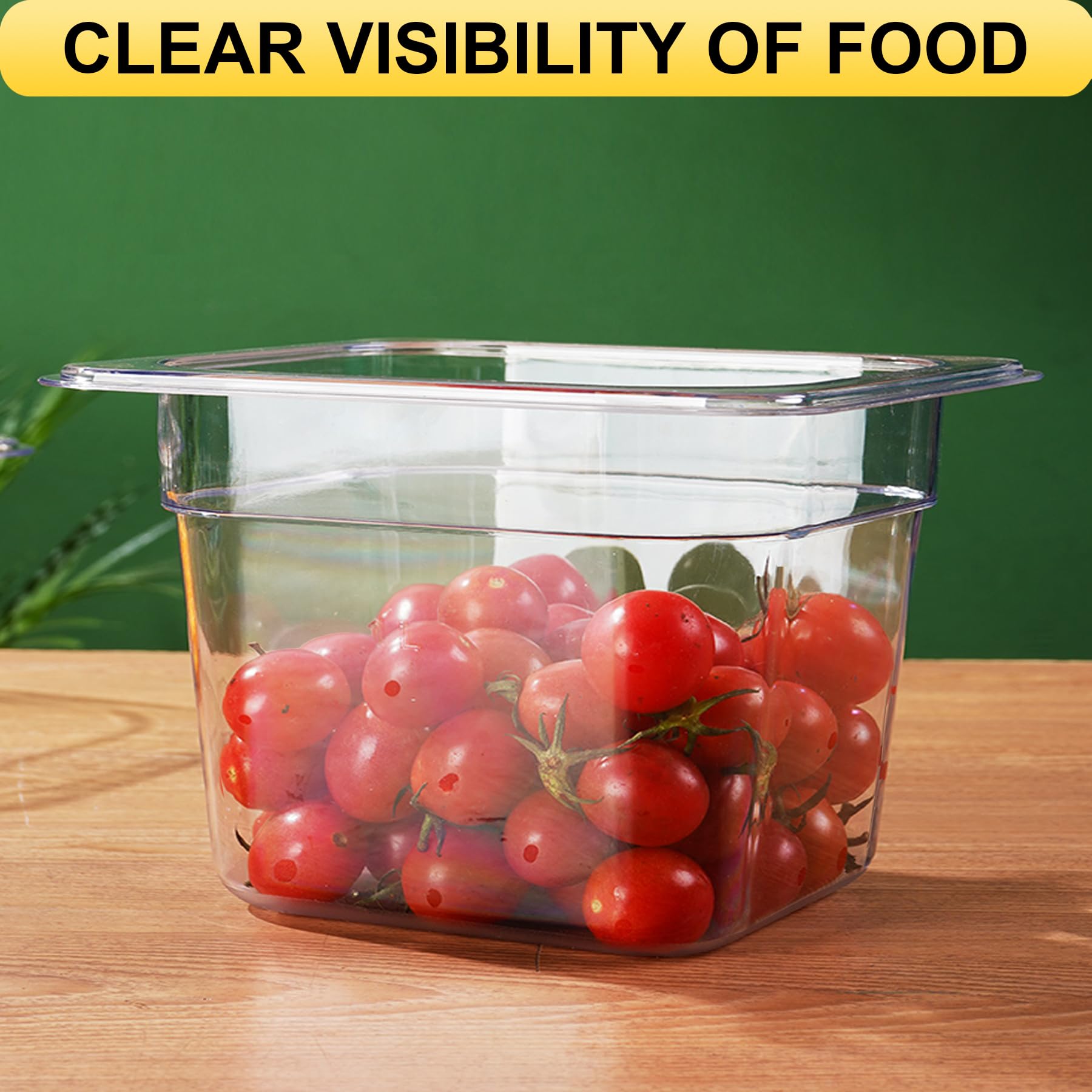 Plastic Food Pan, 1/9 Size 4 Inch Deep Commercial Food Pan, 6 Pack Polycarbonate Plastic Clear Storage Containers, Durable Hotel Pans for Fruits Vegetables Beans Corns Freezer-Safe