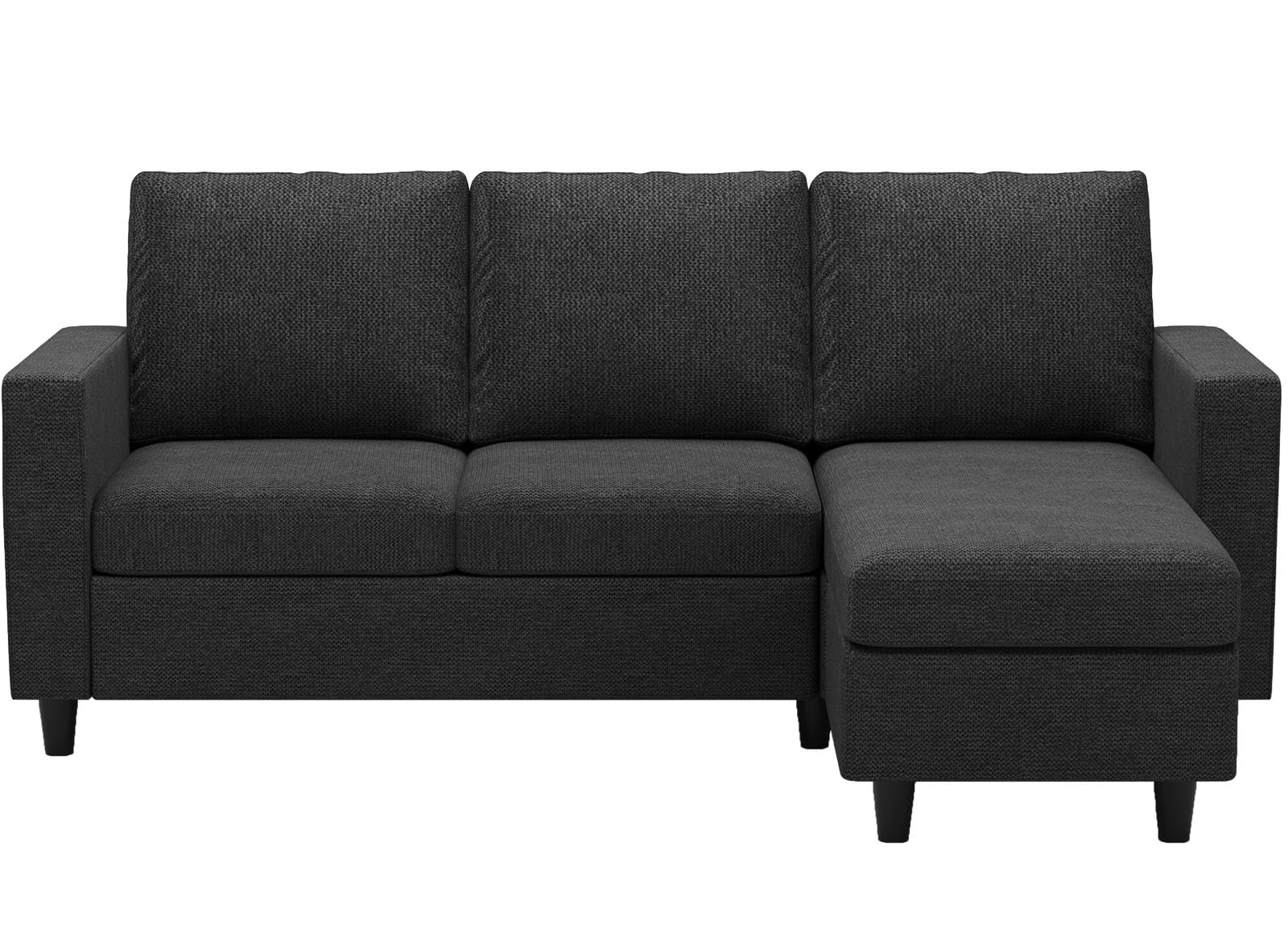 Belffin L Shaped Couch, Convertible Sectional Sofa with Linen Fabric, Modern Couch with Reversible Chaise for Living Room and Small Space, Dark Grey